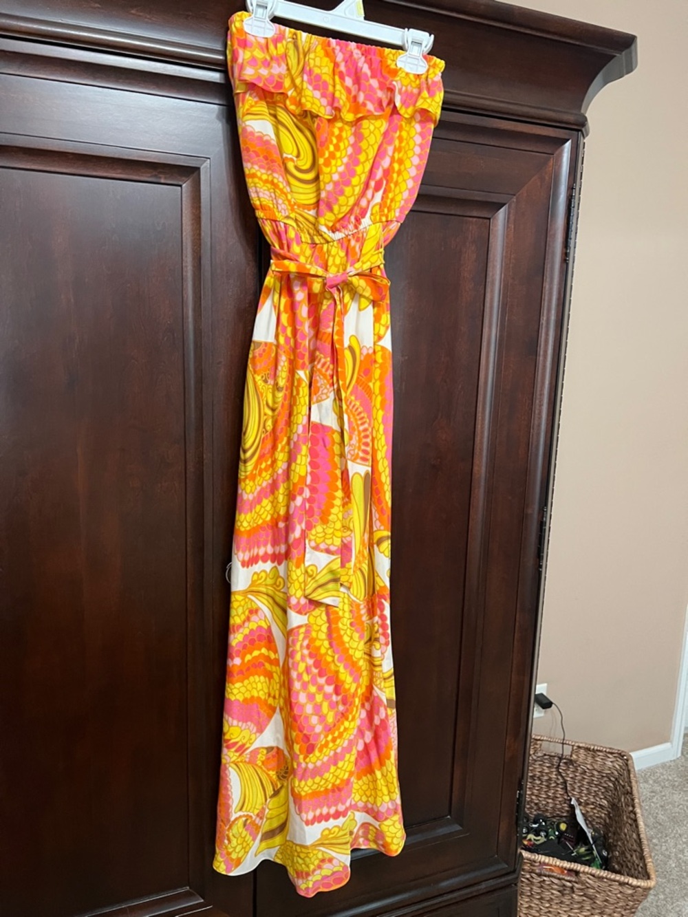 Banana Republic Strapless Maxi Dress in Yellow, Pink & Orange
